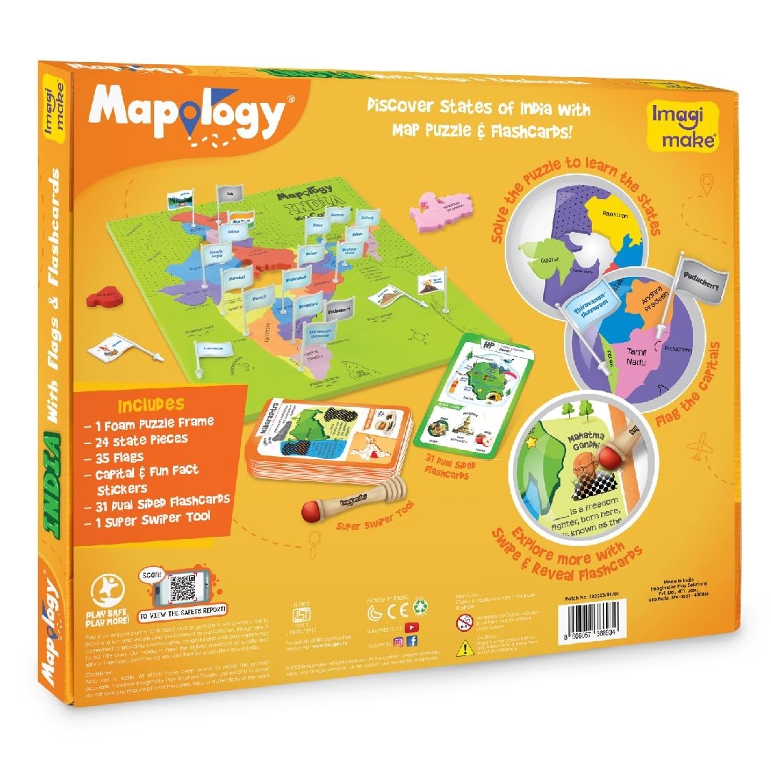 Mapology India Map with Flash Card| Swipe & Reveal Card Game | Educational Toys