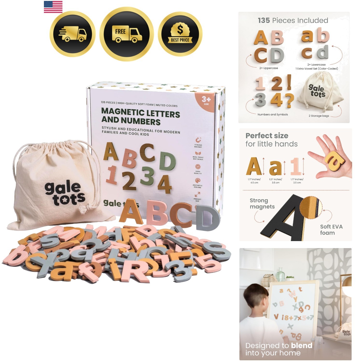 Magnetic Letters and Numbers for Kids – 135 Neutral Aesthetic Foam Alphabet M…