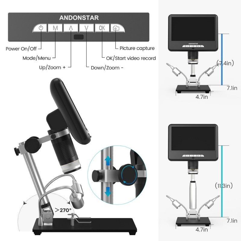 7 Inch MicroscopeMagnification Photo Video 3D Effect Microscope