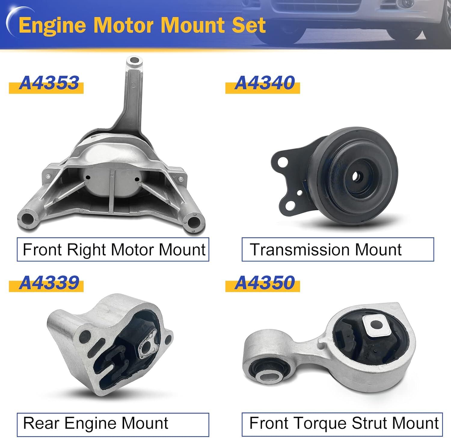 Engine Motor Engine Mount & Transmission Mount Kit for 2007 2008 2009 2010 2011