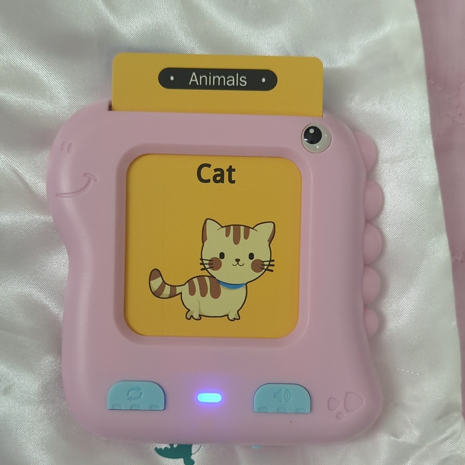 Dinosaur Talking Flash Cards Preschool Learning Set Pink Reader USB Cable Bag