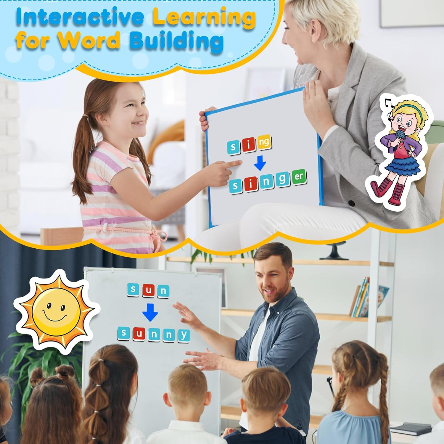 Phonics Magnetic Letter Tiles,Spelling Reading Games Manipulative Phonemic Aware
