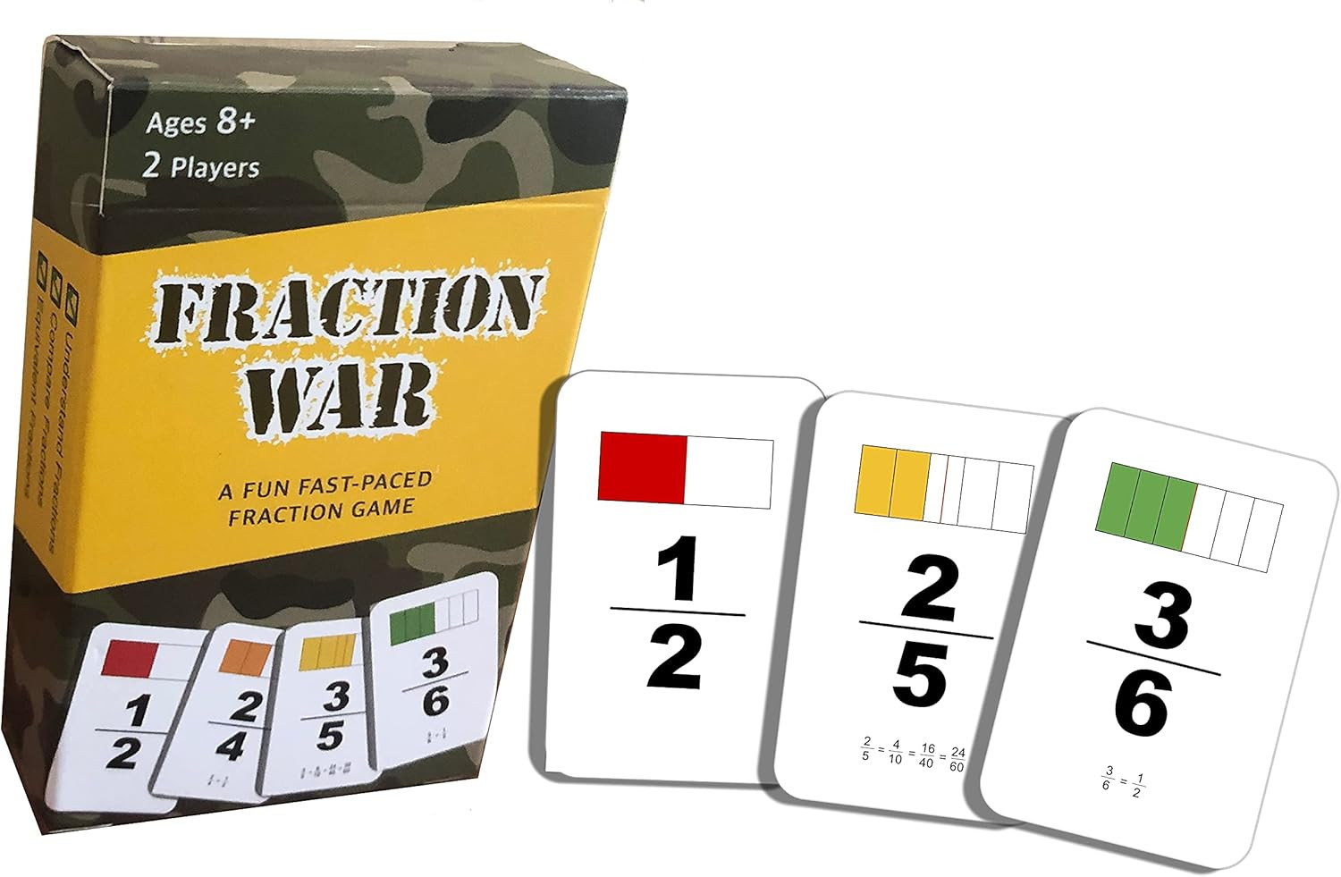 Fraction War Math Game Learn Compare Simplify Fractions 2nd-5th Grade 1 Pack