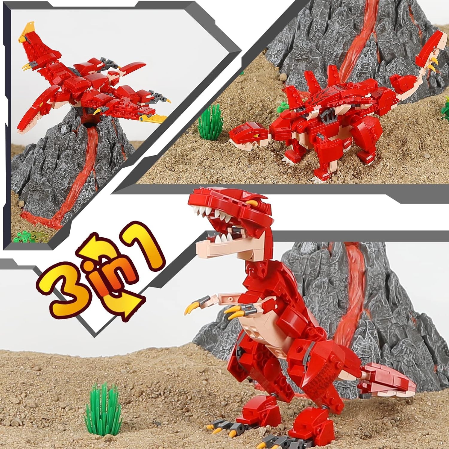 Creative 287PCS Dinosaur Building Set – T-Rex, Pterodactyl, Stegosaurus for Kids