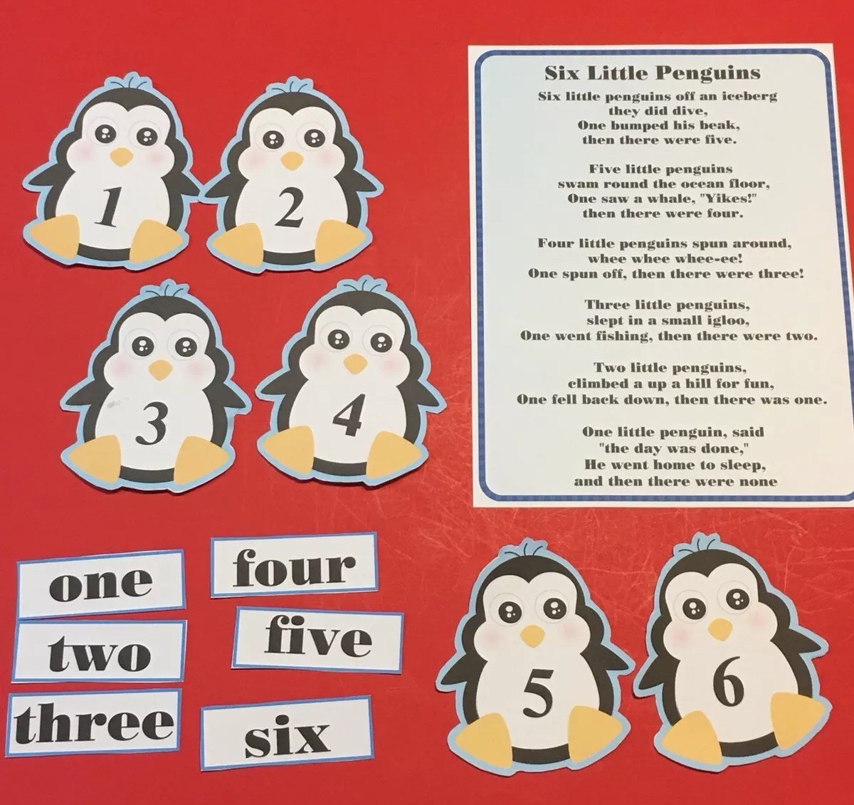 Six Little Penguins – FLANNEL FELT BOARD LAMINATED STORY and PIECES