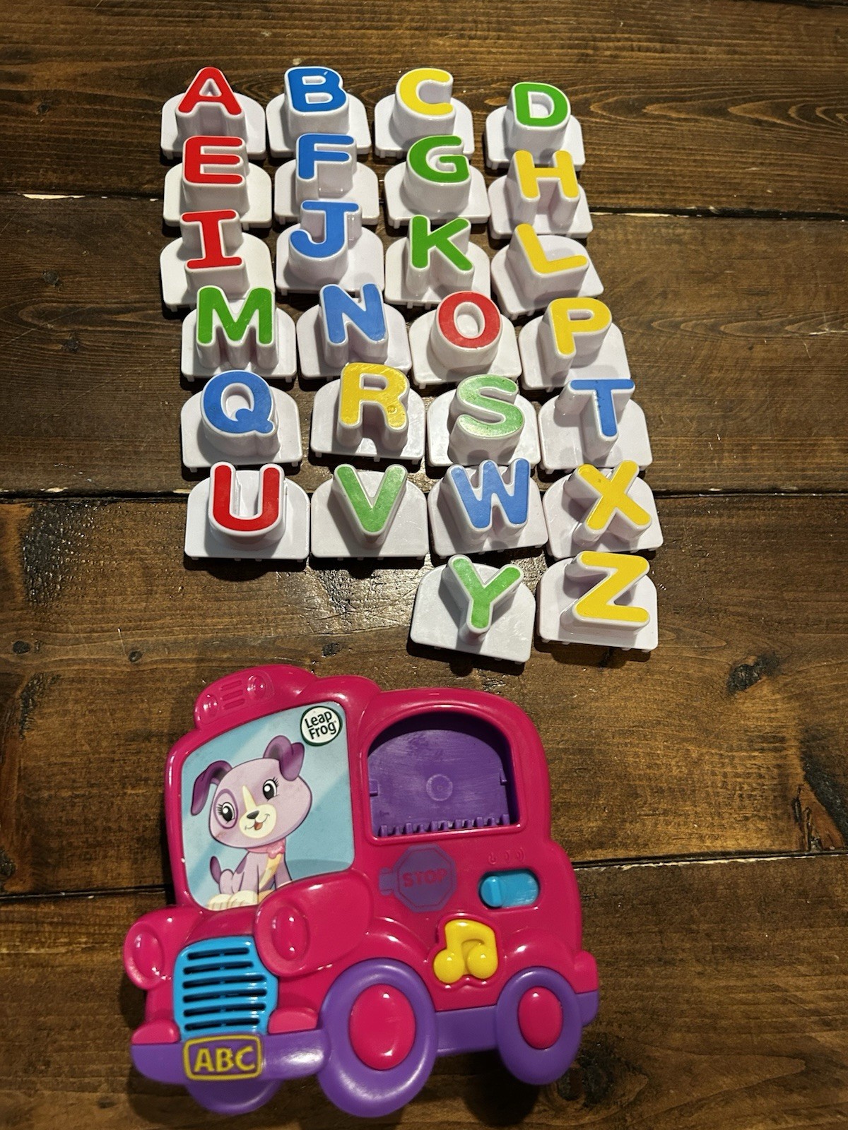 Leap Frog Fridge Phonics Magnetic Alphabet ABC School Bus Pink Complete 2014