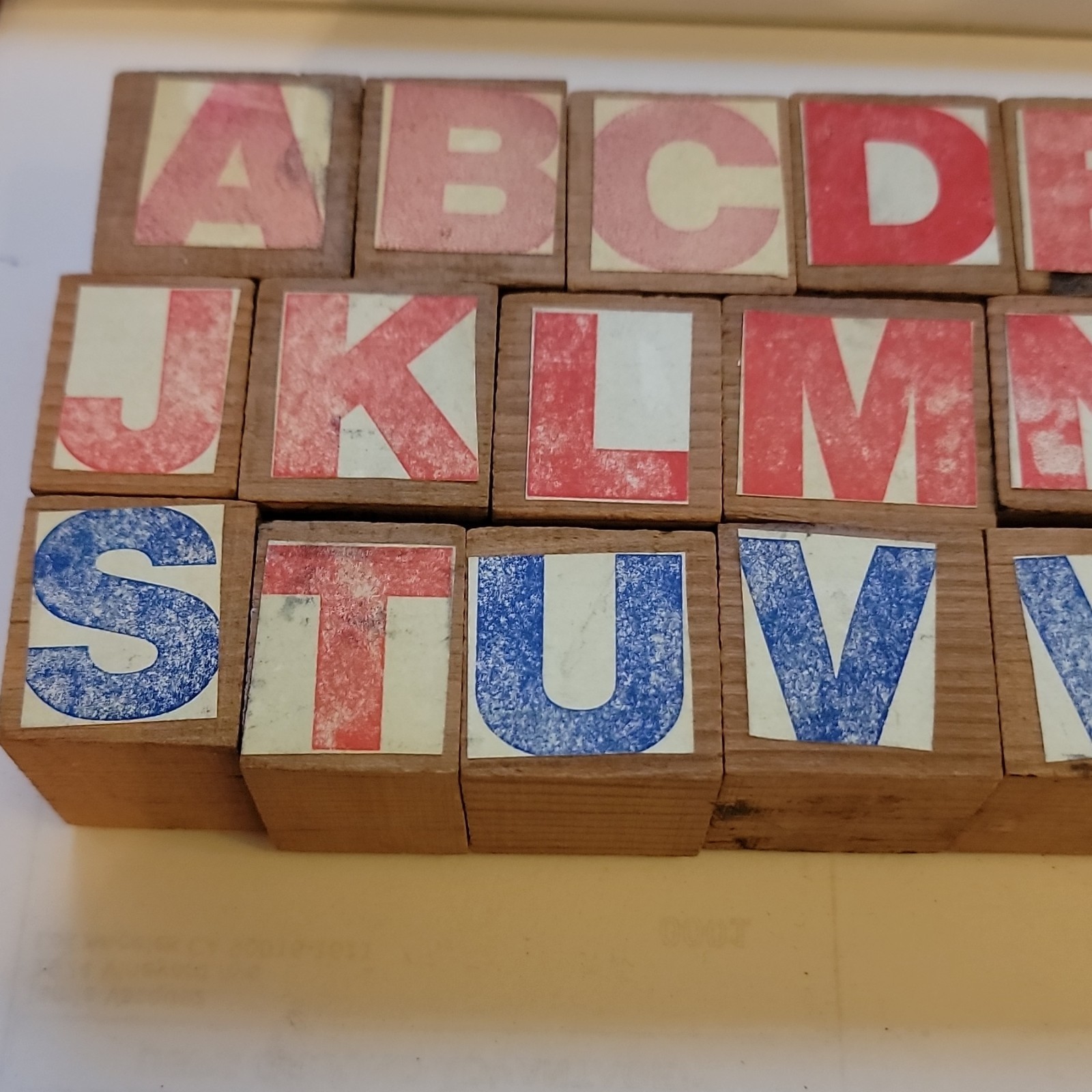 Vintage Wooden Alphabet Blocks A-Z Red & Blue Letter Blocks Set of 26