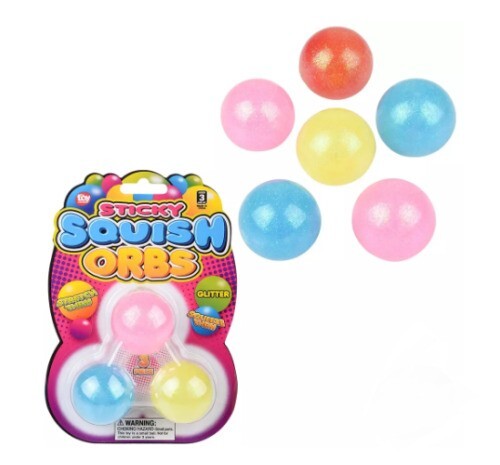 Toy Network Squish Sticky Glitter Balls Orbs Kids Fidget Sensory Toy 1.6″ New