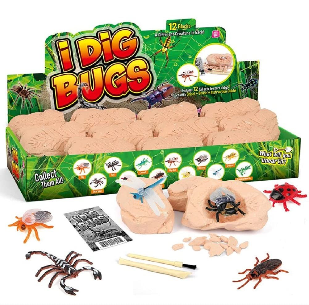 Big Bug Fossil Dig Kit – STEM Science & Educational Toys -Dig Up 12 Real Bugs…