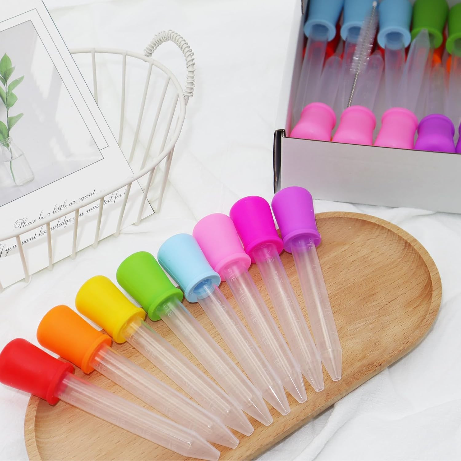 24 Pack Liquid Droppers with a Clean Brush, 5ML 8 Colors Silicone and Plastic Pi