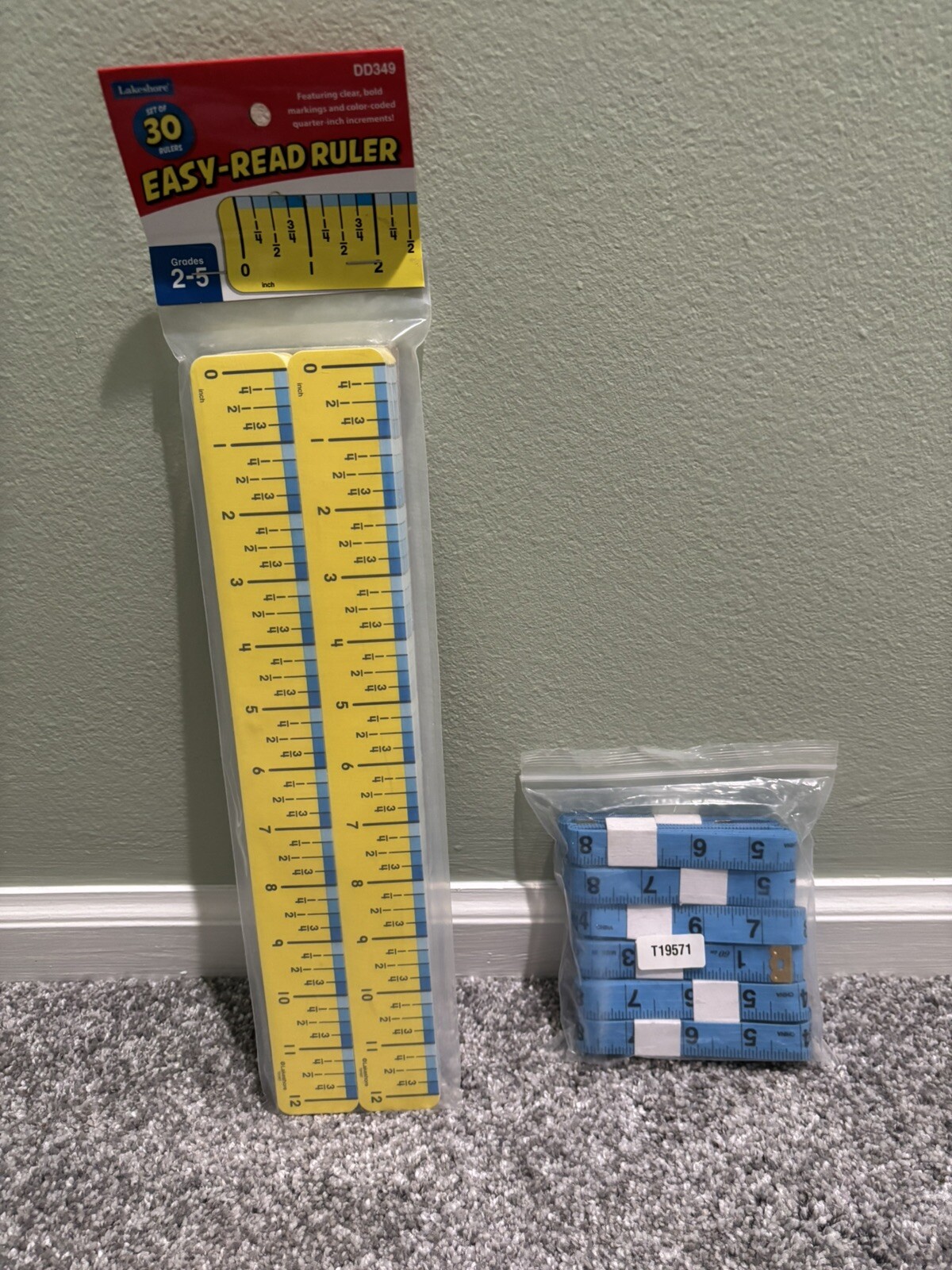Lot of 2 Lakeshore Learning Easy Read Ruler Set of 30 & 12 Tape Measures NEW