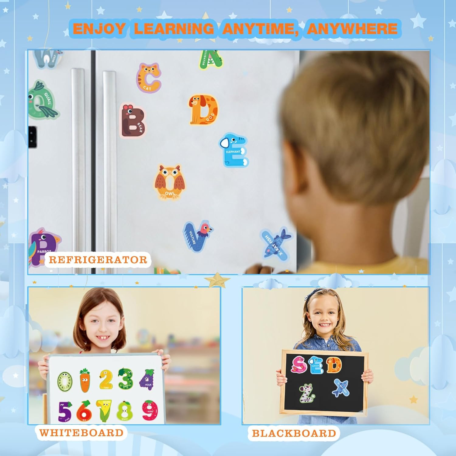 52PCS Magnetic Letters and Numbers Large Fridge Magnets for Toddlers 1-3 Cute An