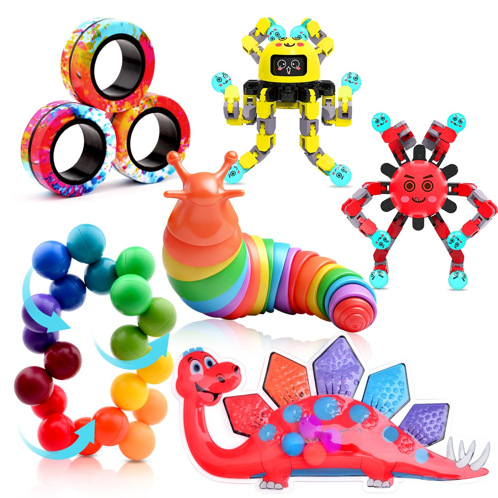 ASIOWELY 8 Pack Fidget Toys for Adults & Kids,Autism Sensory Small, 8 Pcs Red