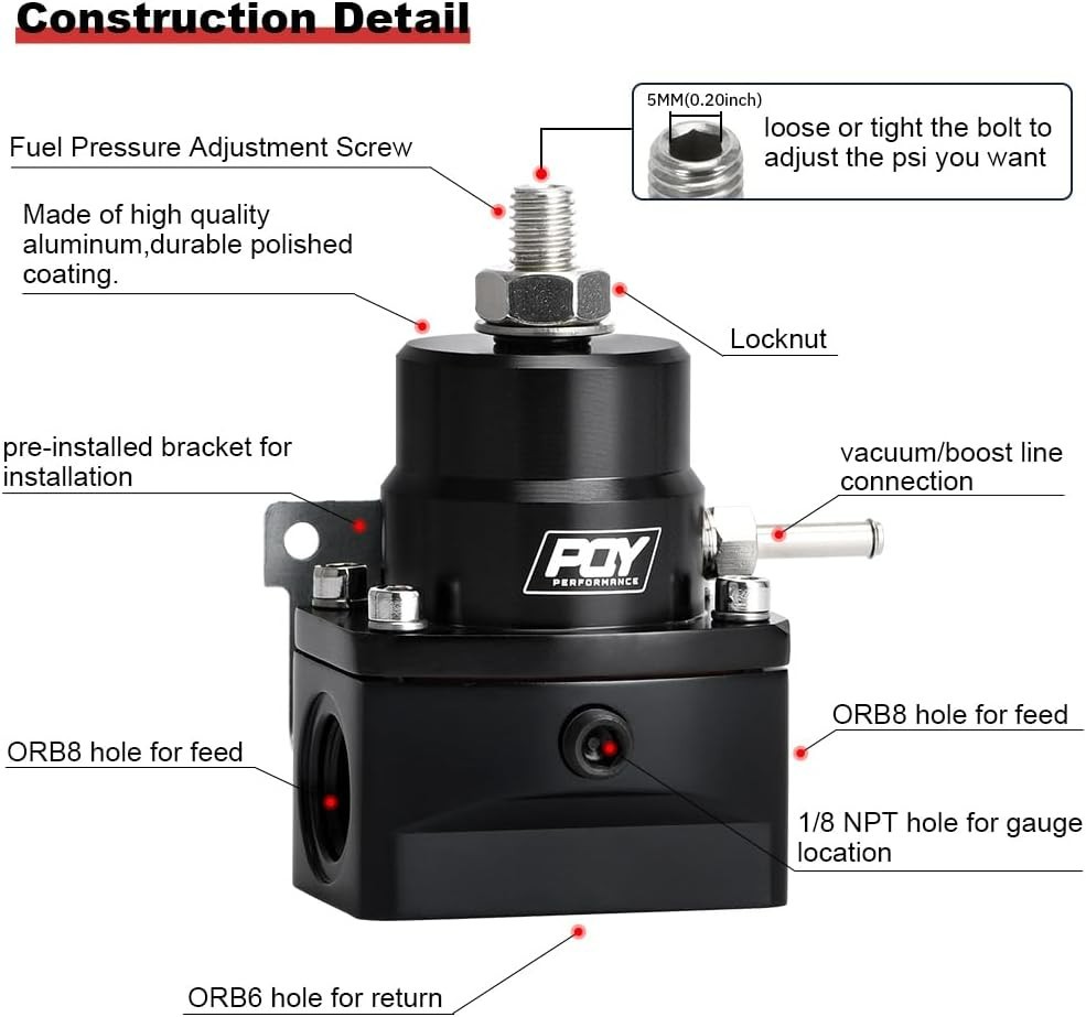 Adjustable Fuel Pressure Regulator Kit 3-70PSI with AN8 Feed Port and AN6 Ret…