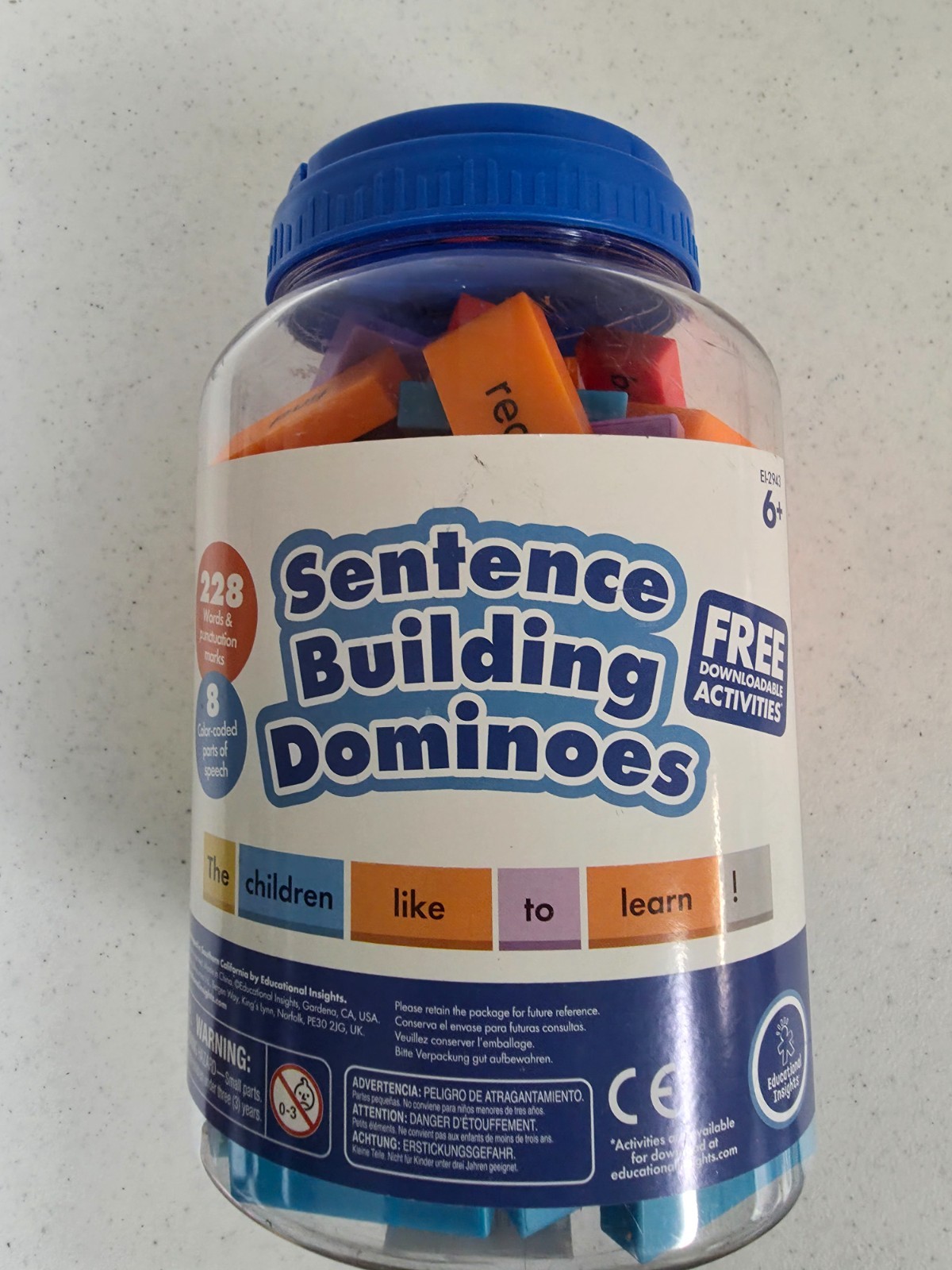 Sentence Building Dominoes Ages 6+, 228 Words & Punctuation Educational Insights