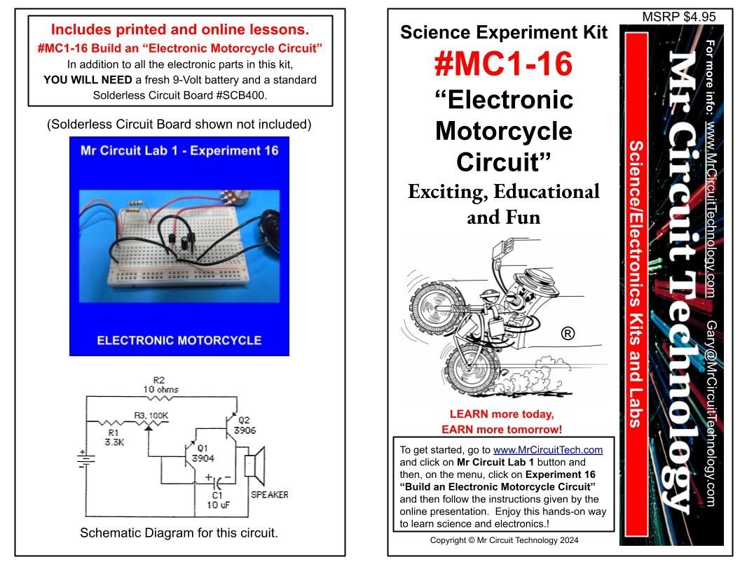 MC1-16 ** Mr Circuit Science ** Experiment Kit -ELECTRONIC MOTORCYCLE