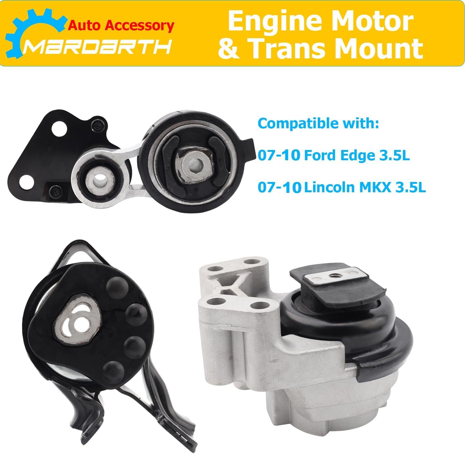 Engine Motor Mount & Trans Mount Kit Compatible with 2007-2010 Edge 3.5L w/AUTO,
