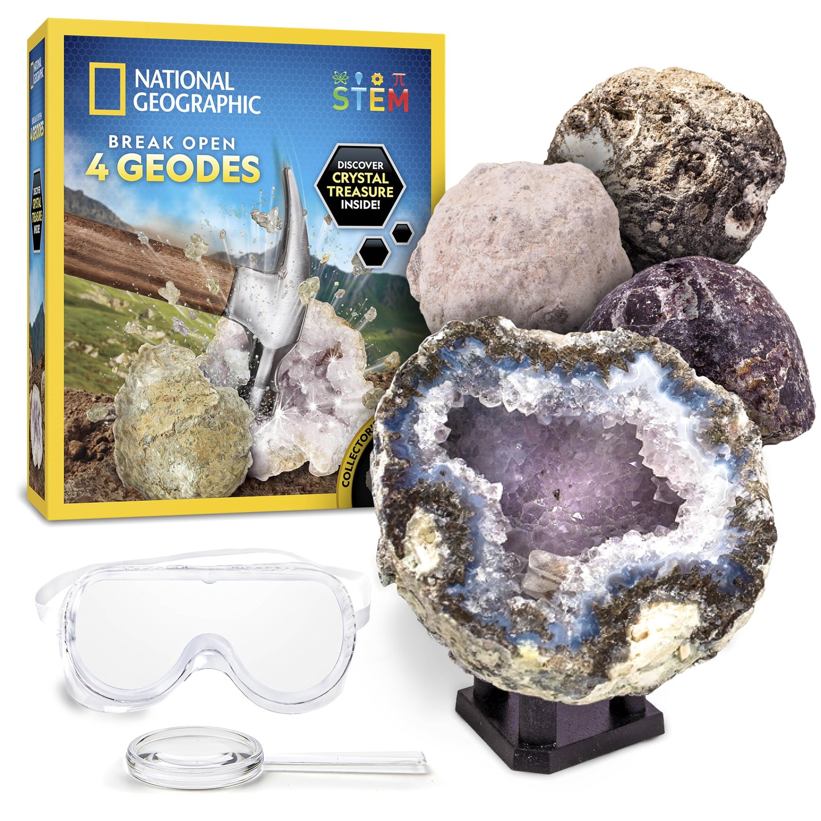 National Geographic Break Open 4 Geodes Science Kit – Includes Goggles and Di…