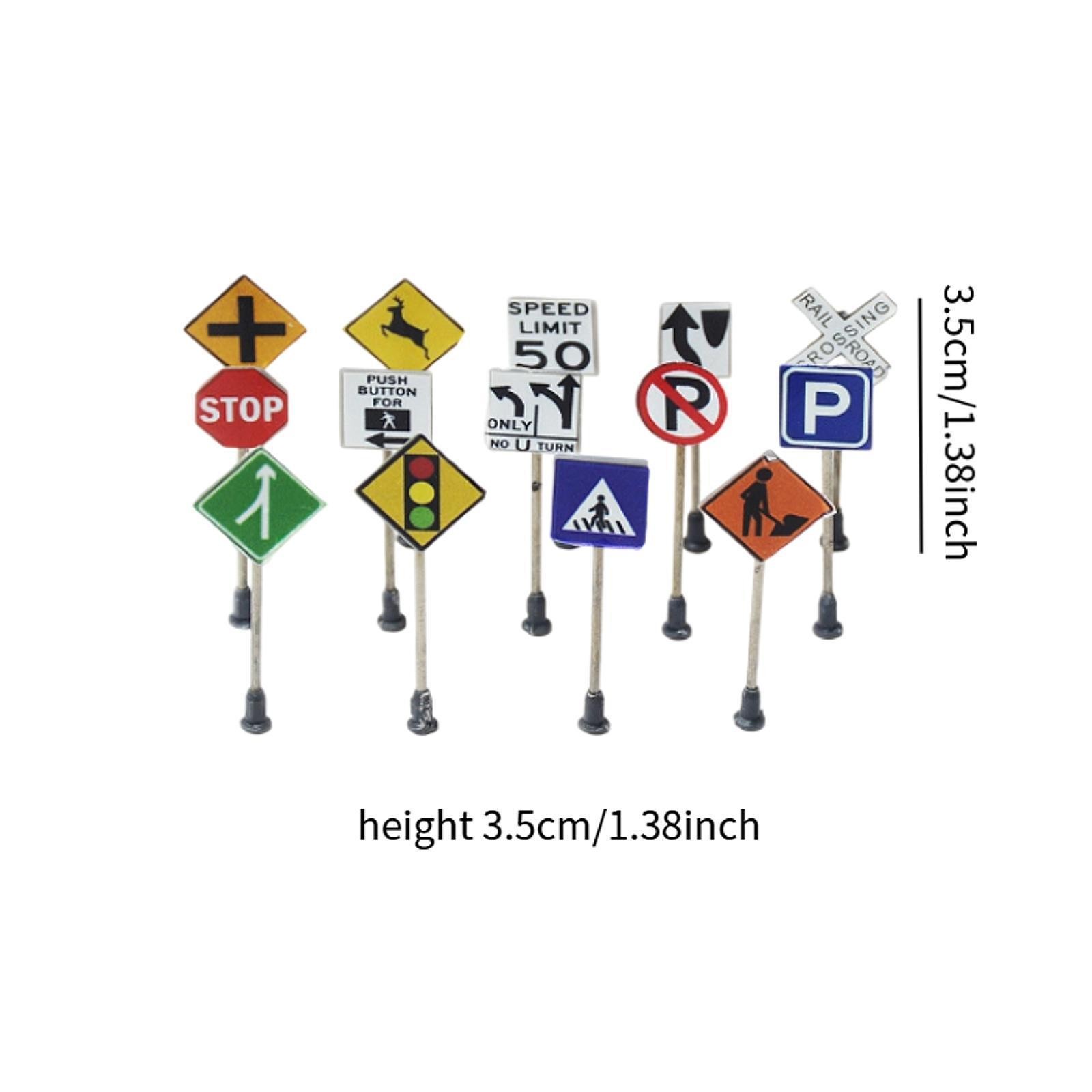 14 Pieces Mini Traffic Sign Models Road Signs Street Signs Traffic Light Model