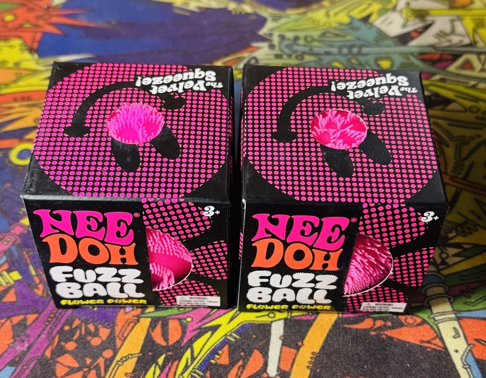 NeeDoh Nee Doh Fuzz Ball PINK Squeeze Toy USA 100% Authentic Set/Lot X2