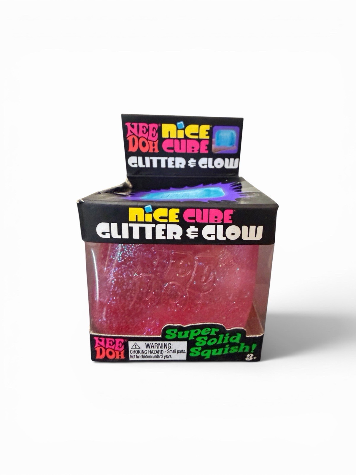 Schylling NeeDoh Pink Nice Cube Glitter & Glow Super Solid Squishy Toy Sensory