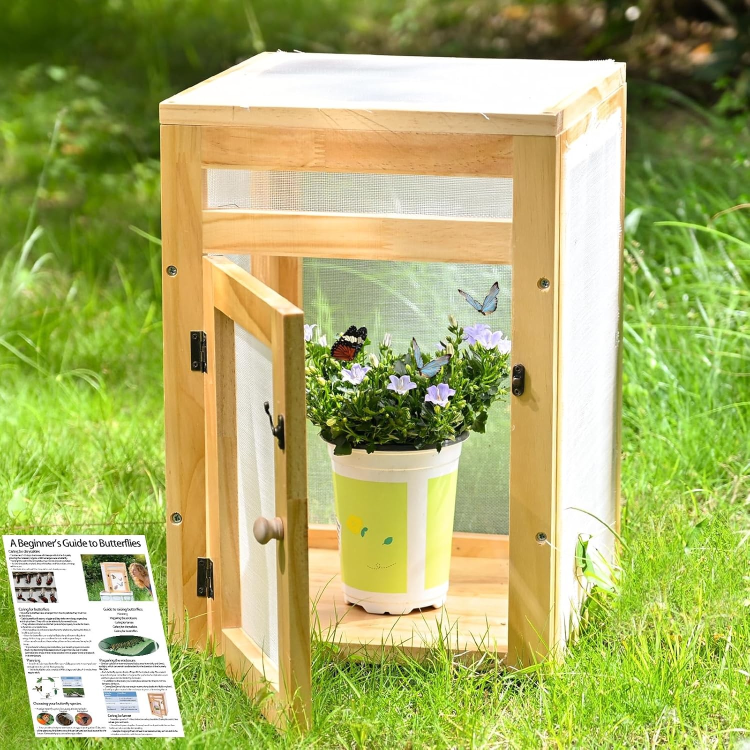 Butterfly Habitat Cage Kit – 15.7″ Monarch Caterpillar House with Wooden Frame &