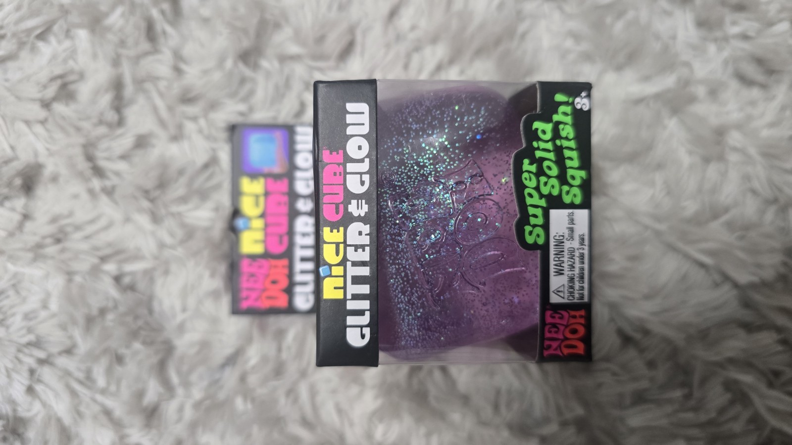 NeeDoh Nice Cube Super Solid Squish Lot of 4: 2x Pink, 1 Purple, 1 Blue. Glitter