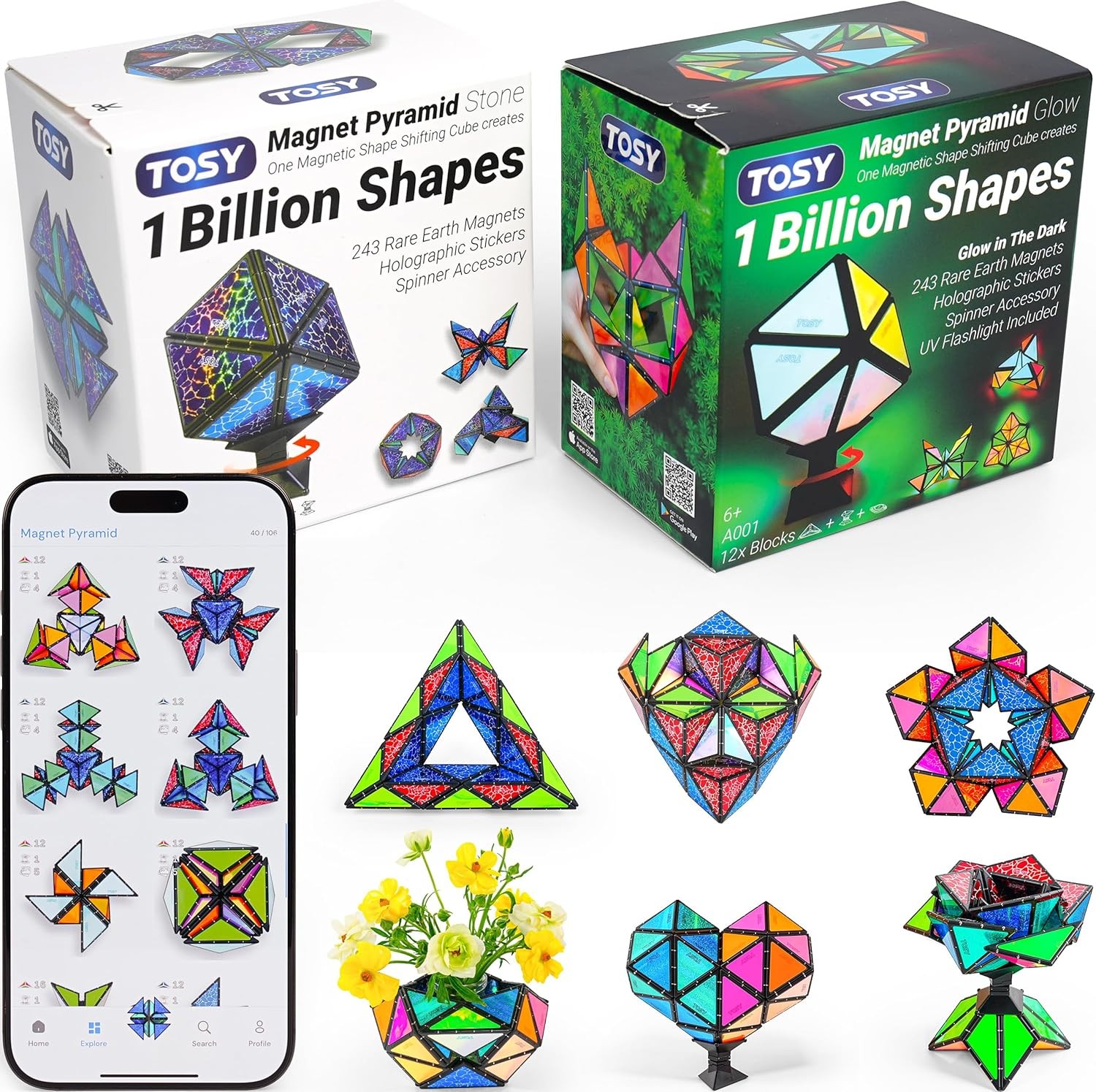TOSY Magnet Pyramid – 1 Fidget Cube Transforms into 1 Billion Shapes, 243 Rare E