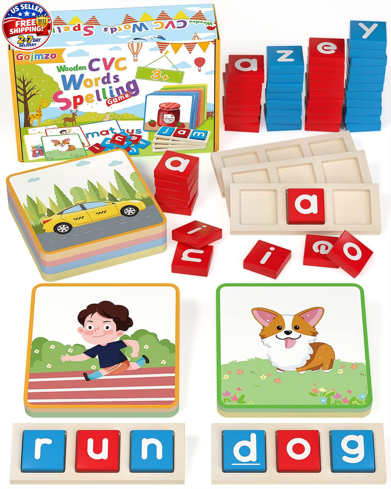 Wooden CVC Word Spelling Games, Montessori Educational Learning Toys Gifts for 3