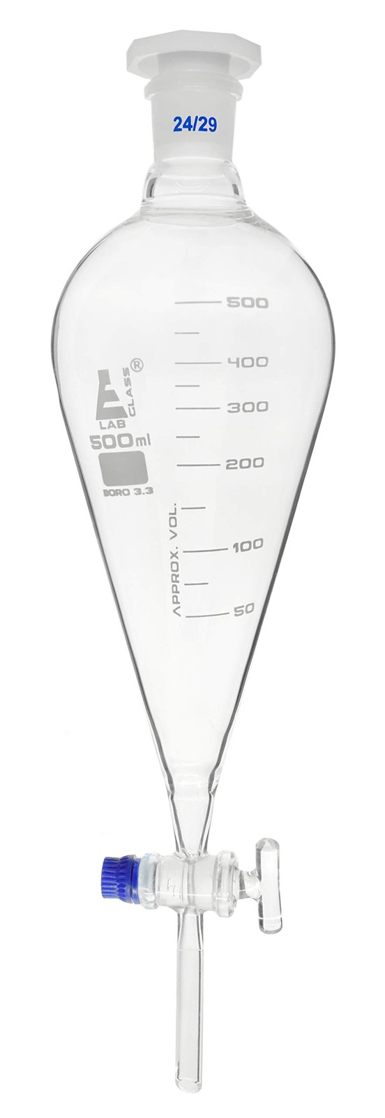 EISCO Squibb Separating Funnel, 500ml – 24/29 Plastic 24/29, Transparent