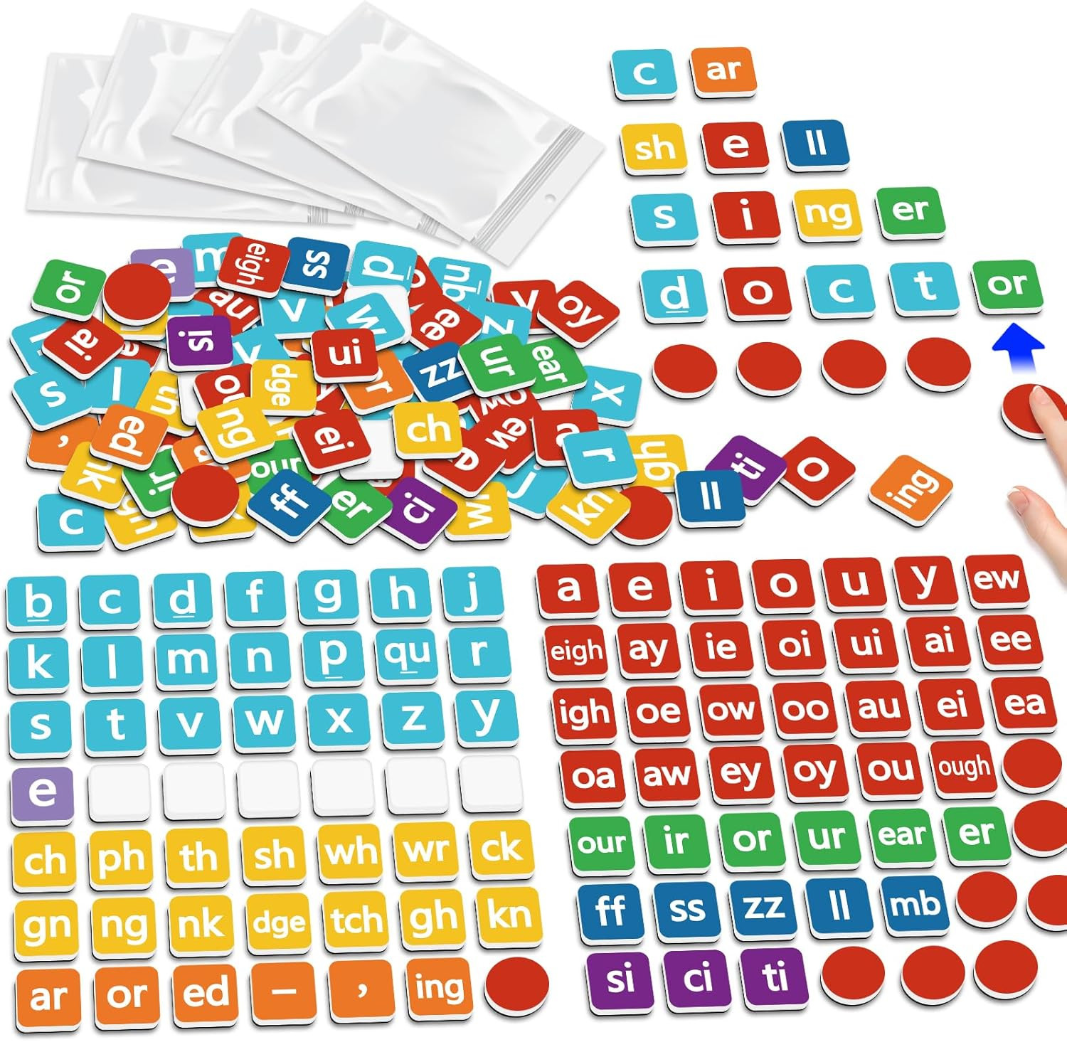 Phonics Magnetic Letter Tiles,Spelling Reading Games Manipulative Phonemic Aware