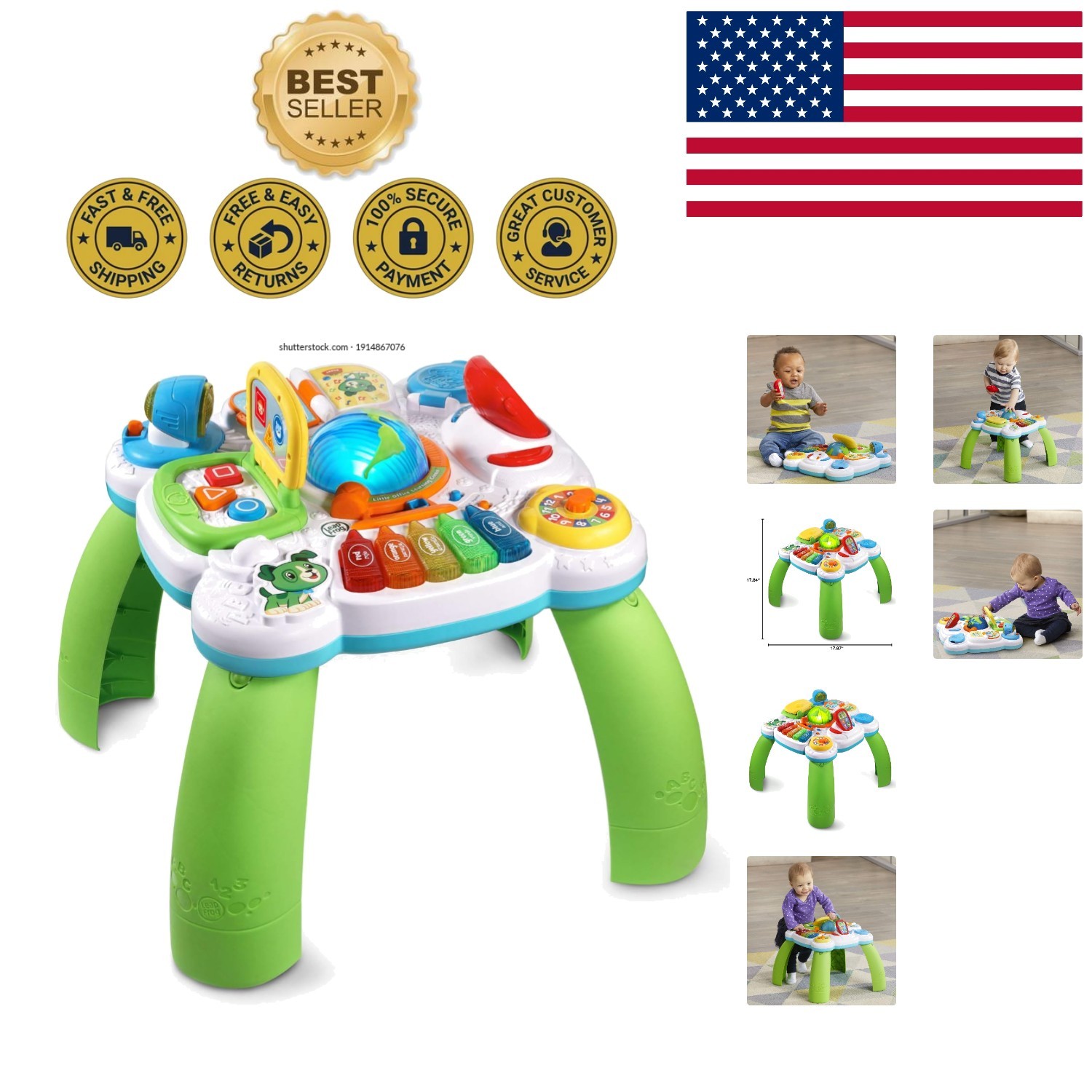 Toddler’s Green Learning Center: Music, Animals, and Shapes – No Assembly!