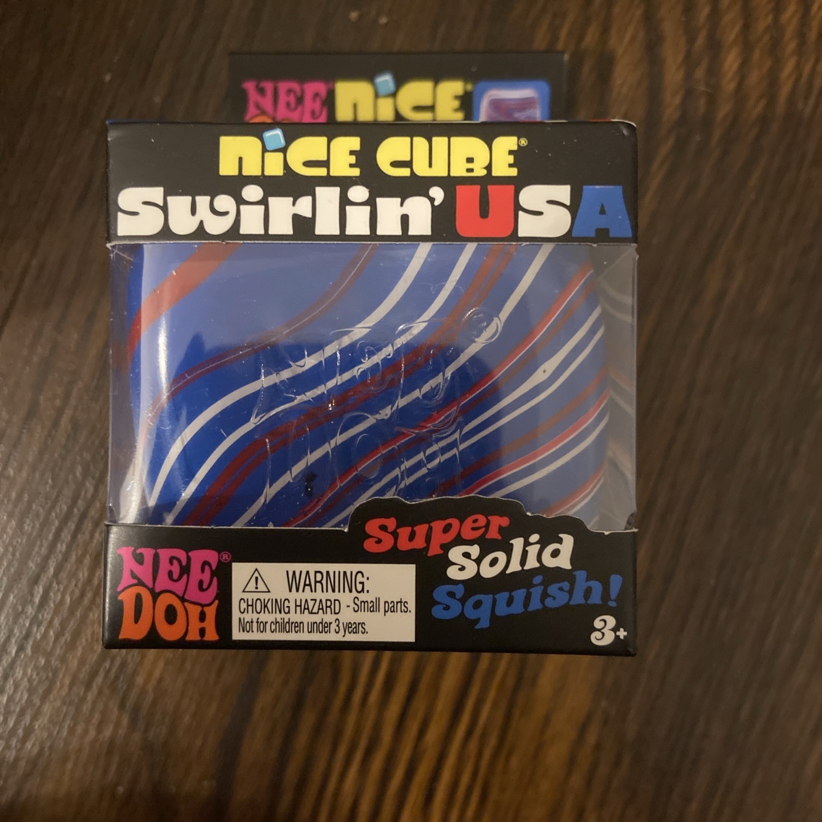 NeeDoh Nice Cube Swirlin’ USA Super Solid Squish Toy Red White Blue Patriotic