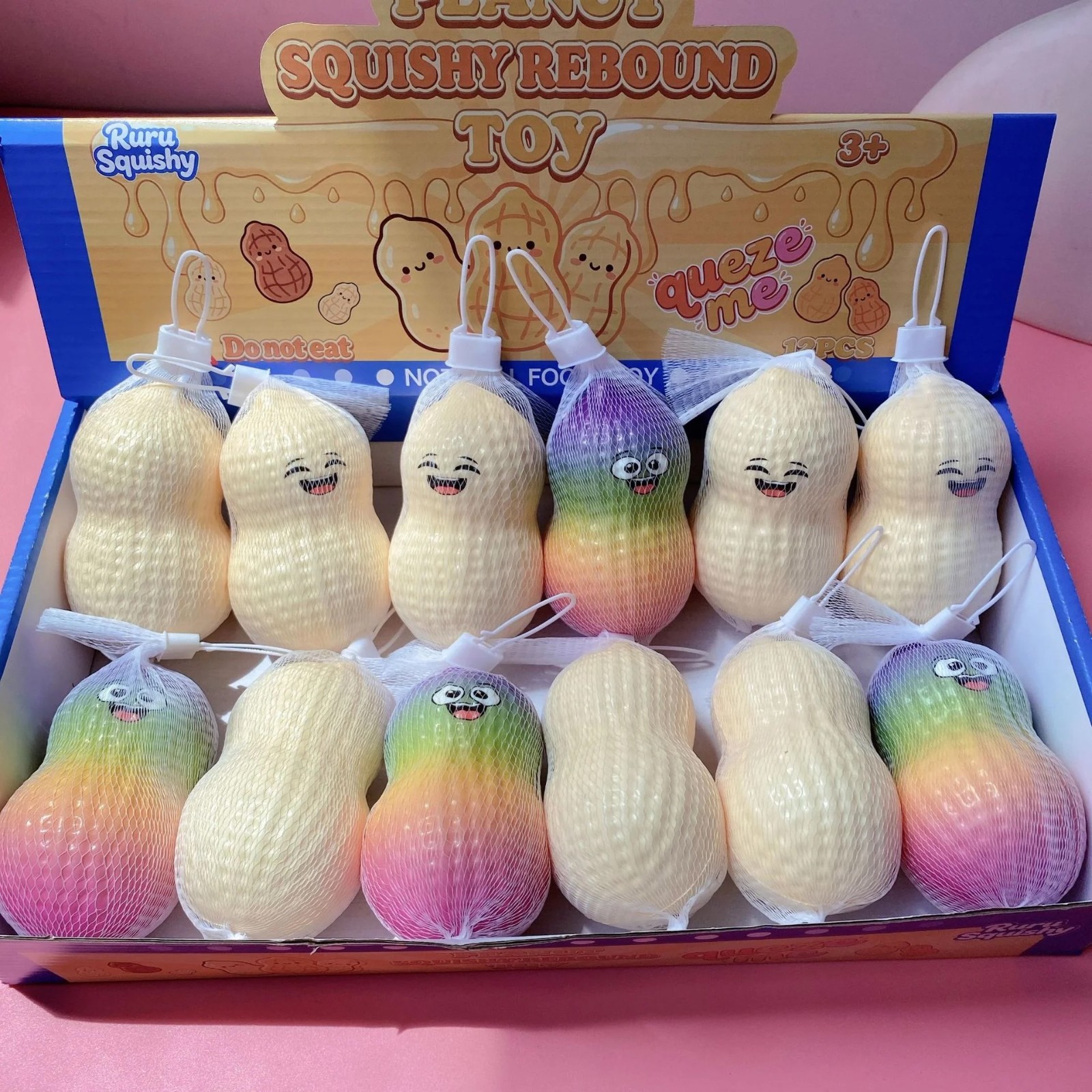 12 PCS Crunchy Peanut Squishy Stress Ball Sensory Stim Toy Beige