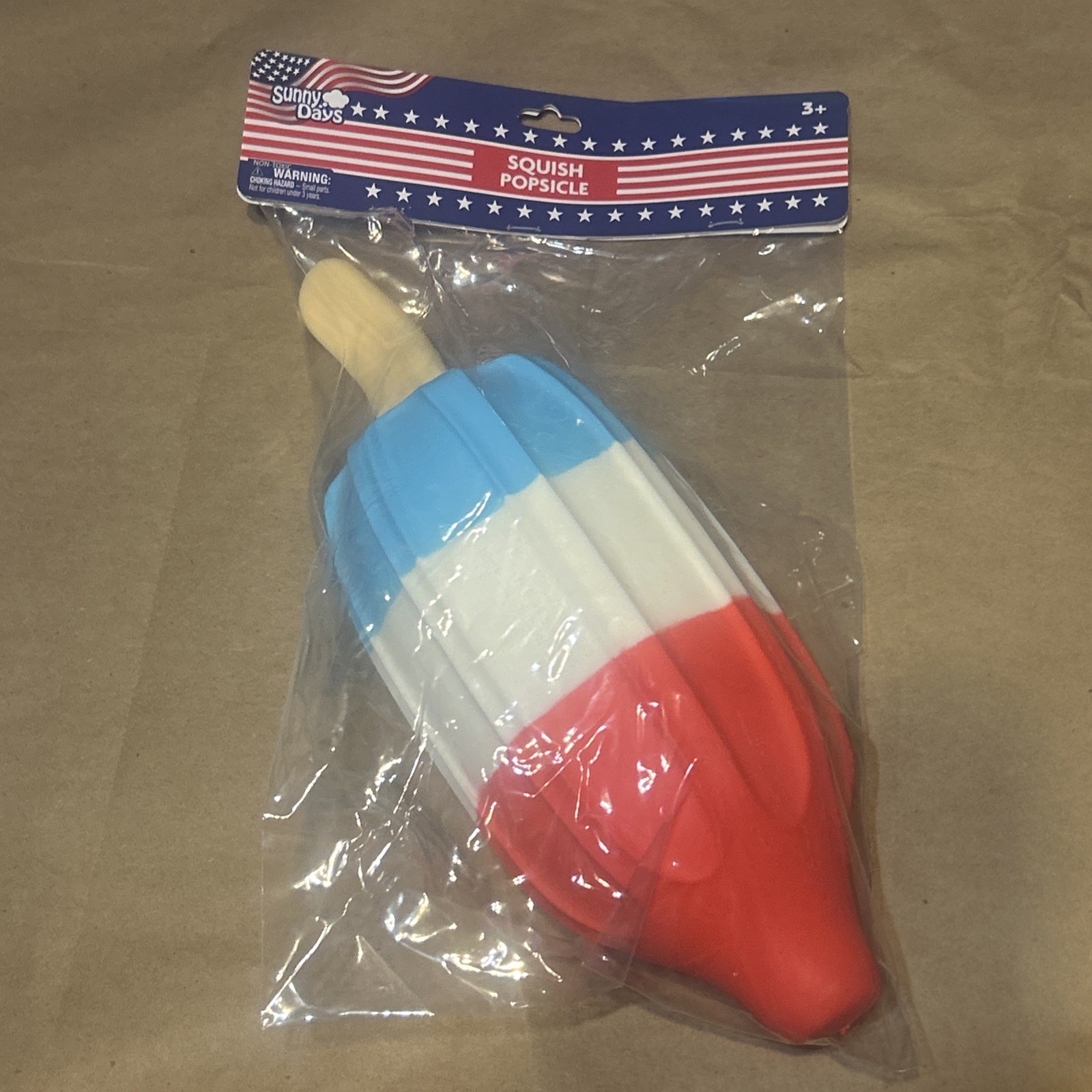 Sunny Days Jumbo Squishy Popsicle Squeeezy – July 4th – Red White Blue NEW