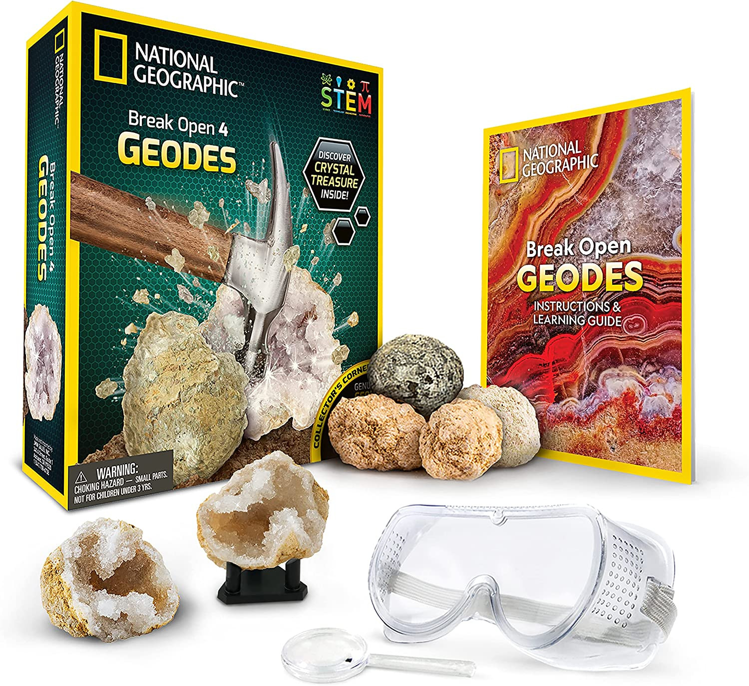 Science Gifts for Kids Boys Girls Crack Open Geodes Kit Nat Geo Geology 4 Pack