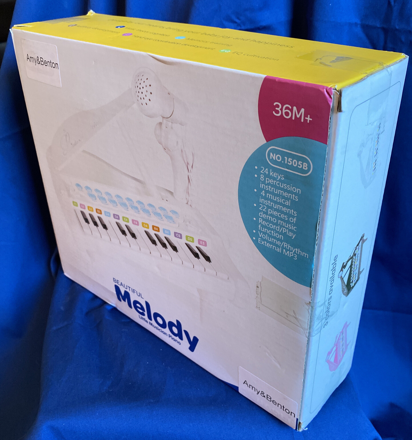 Amy&Benton White Toy Piano For Baby Toddler 36M+ Keyboard 24 Keys, MultiFunction