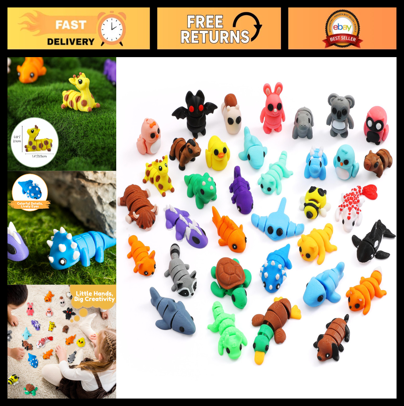 35pcs Mini 3D Animal Figurines – Flexible Articulated Fidget Toys, Cute Desk Dec