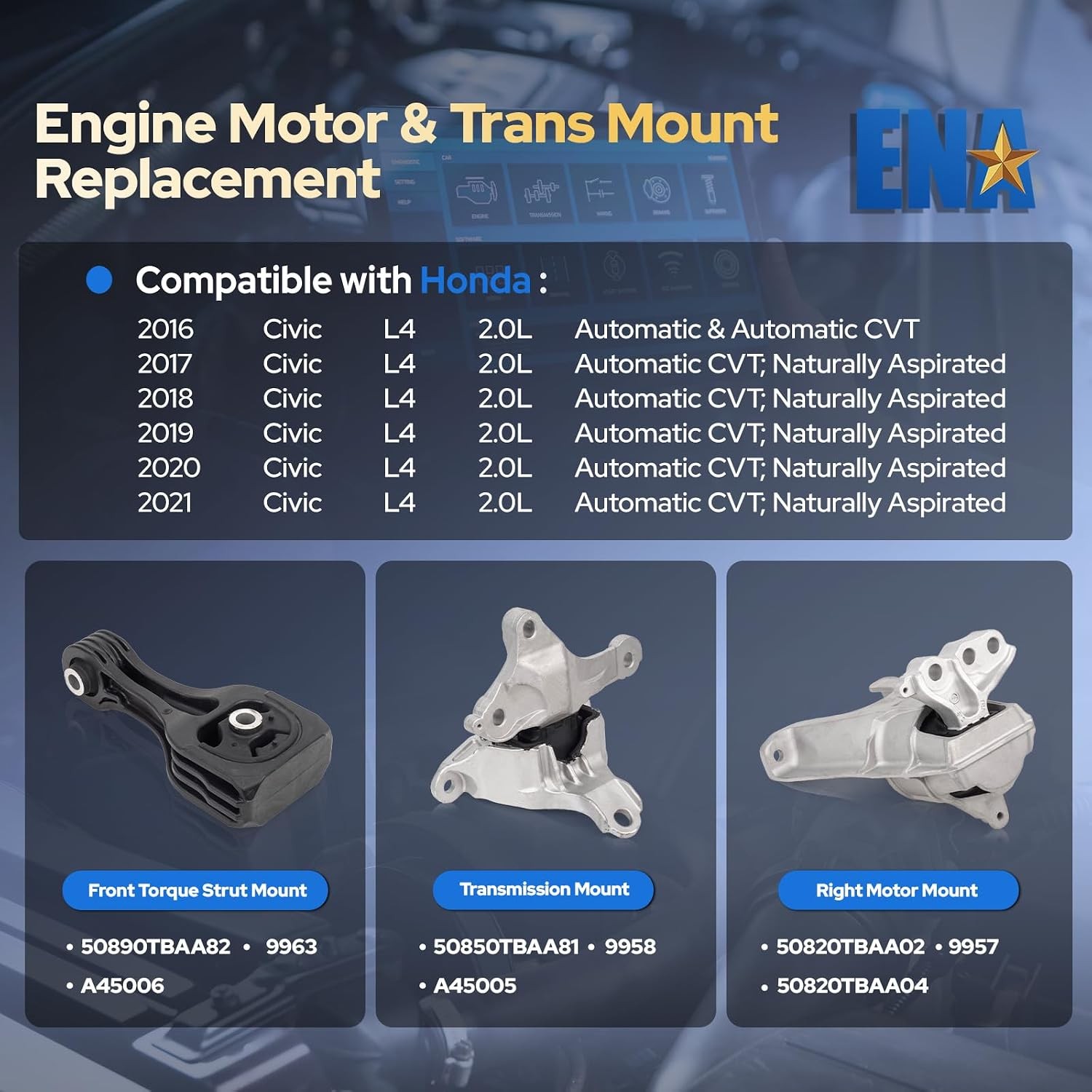 Engine Transmission Mount 3pc for Honda Civic 2016-2019