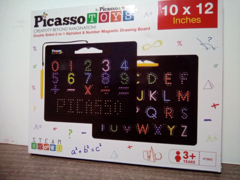 Picasso Toys Double Sided 2 in 1 Alphabet Number Magnetic Drawing Board Steam