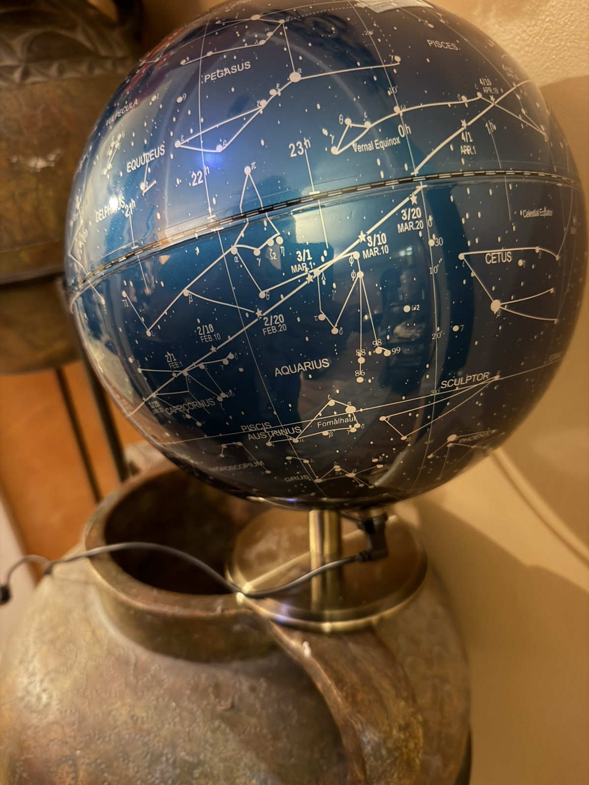 Light Up Celestial Star Map Globe Lamp Rotating Constellation Astronomy Deco EUC