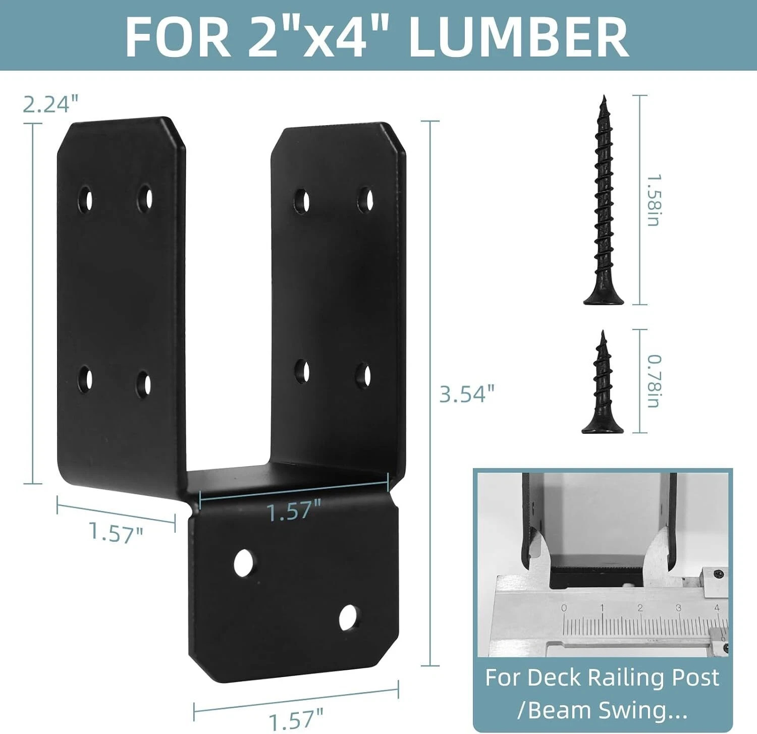 16pcs Black Caps Tie Bracket for 2×4 Post, Post Anchor Connector Carbon Steel