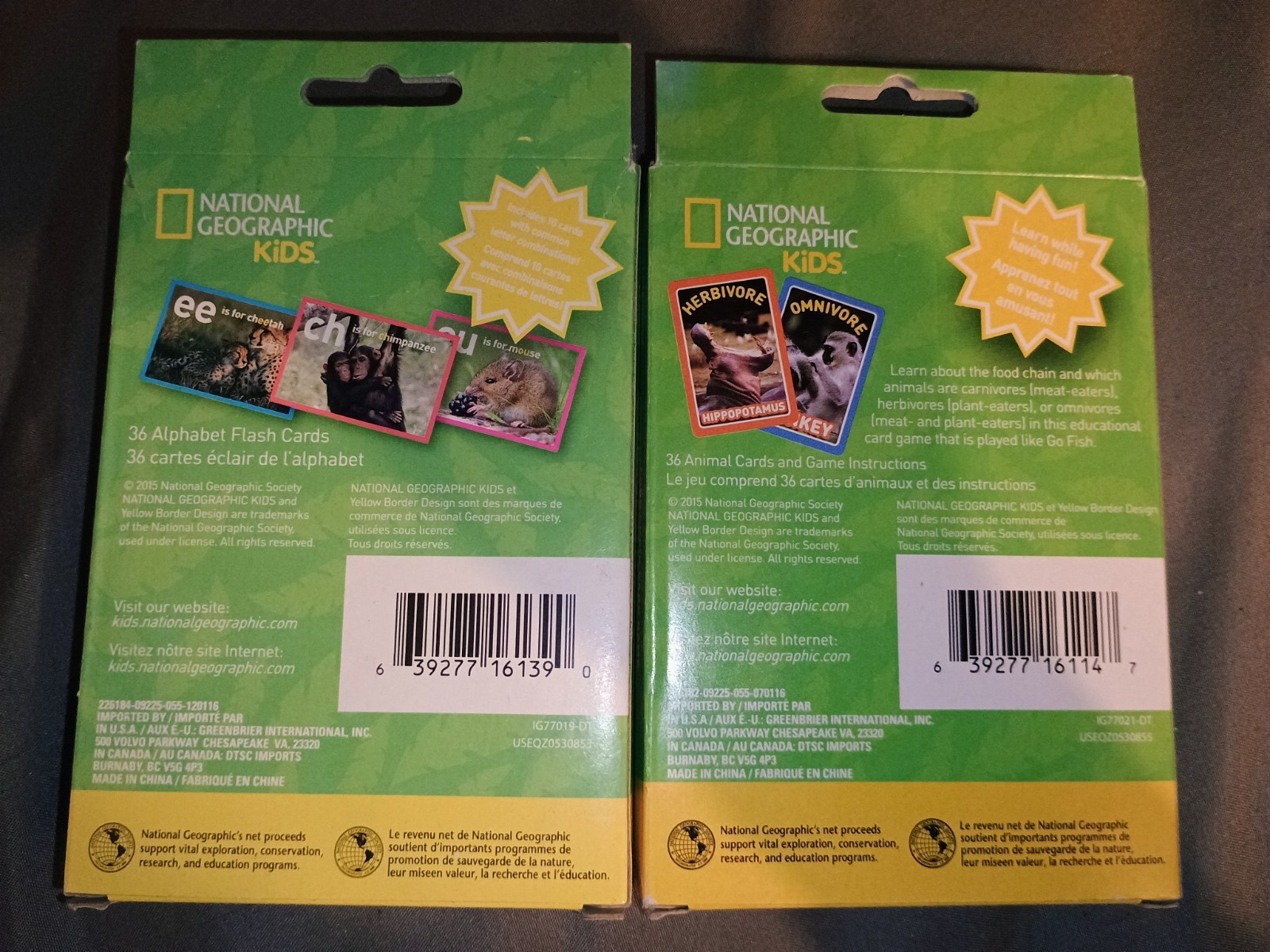 Alphabet Flash Cards, Food Chain Card Game 3+ National Geographics 2 Card Sets