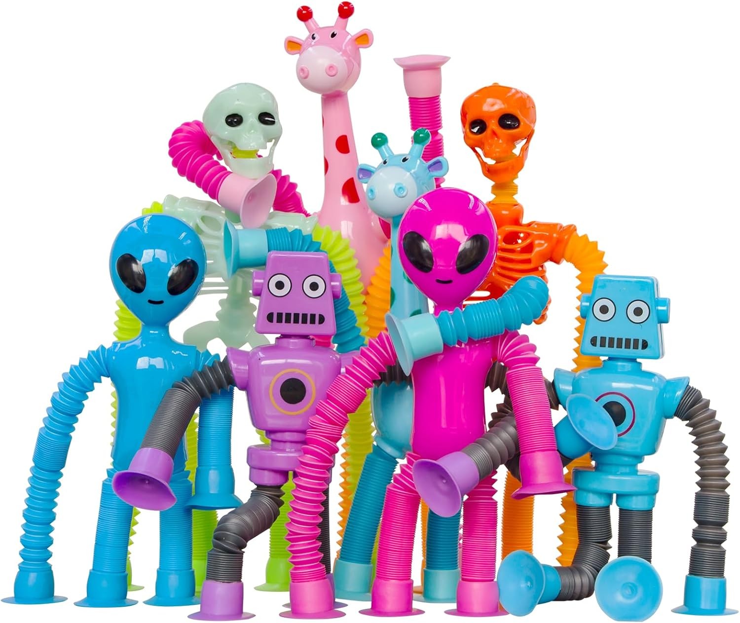 Pop Tubes Skeleton Fidget Toys for Kids, 8Pack Robot Fidget Pop Toys Telescopic