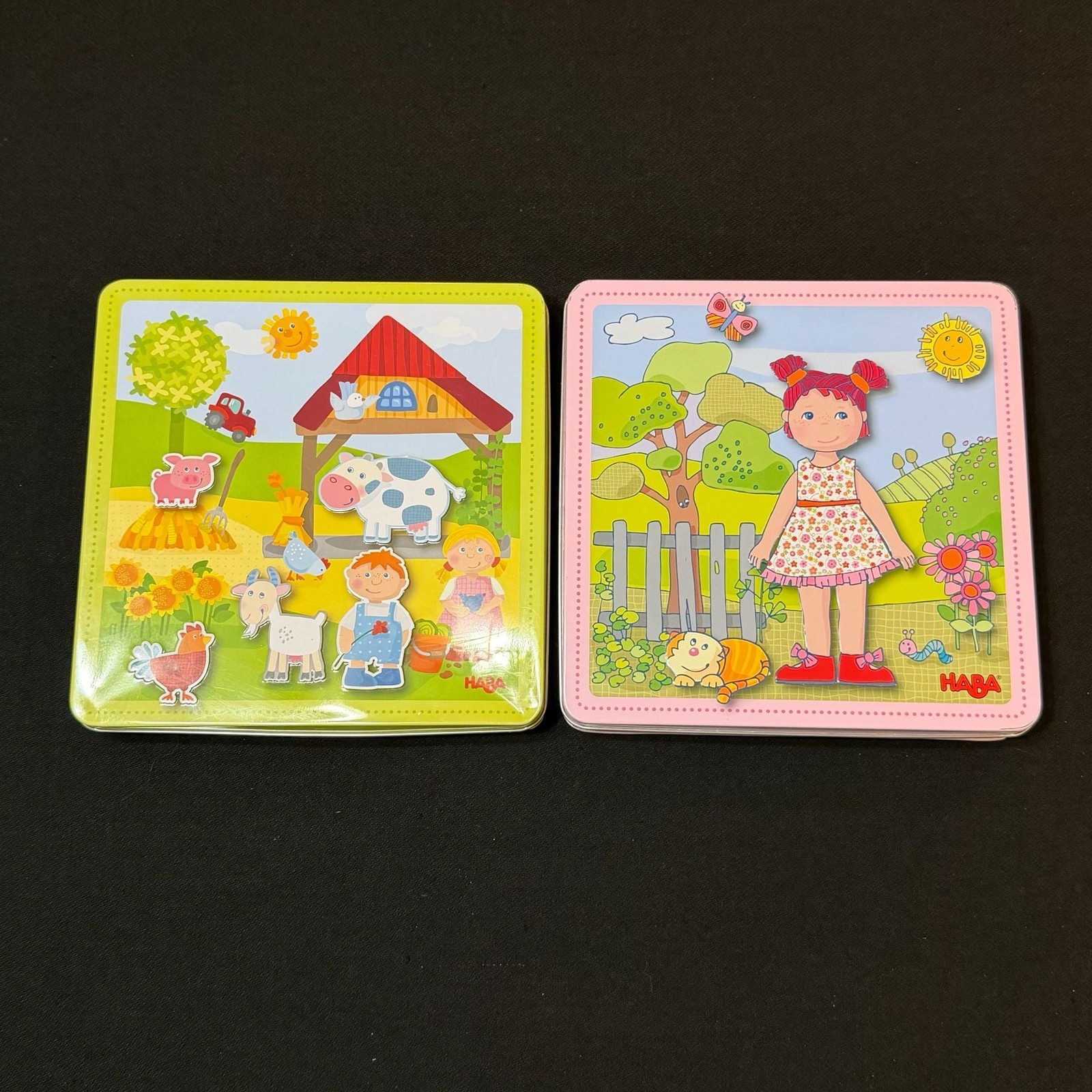 2 HABA Magnetic Games Dress-up Doll Lilli and Peter & Pauline’s Farm Travel Tins