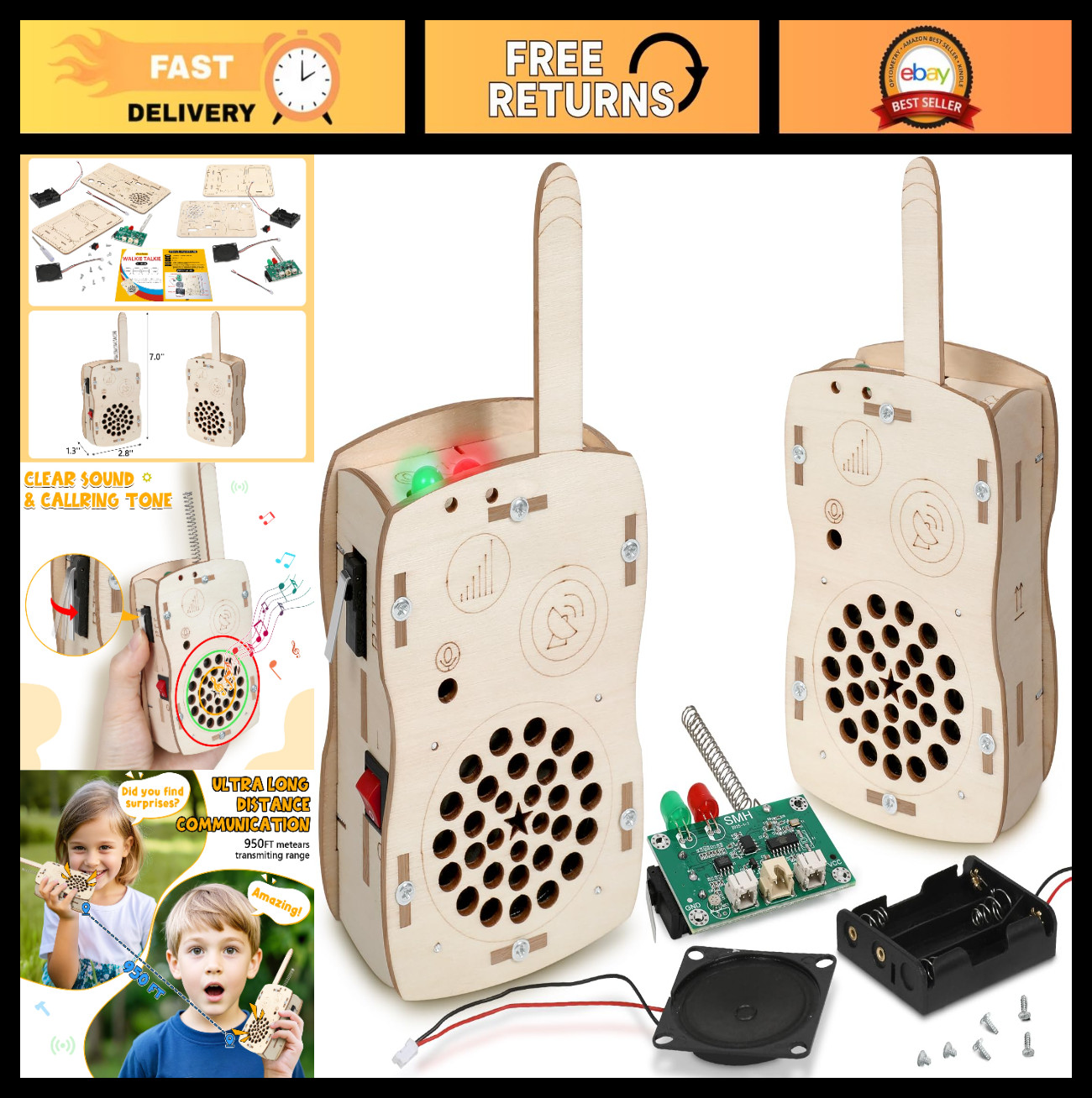 STEM Walkie Talkies for Kids 8-14, DIY Electronics Science Kit, Fun Birthday Gif