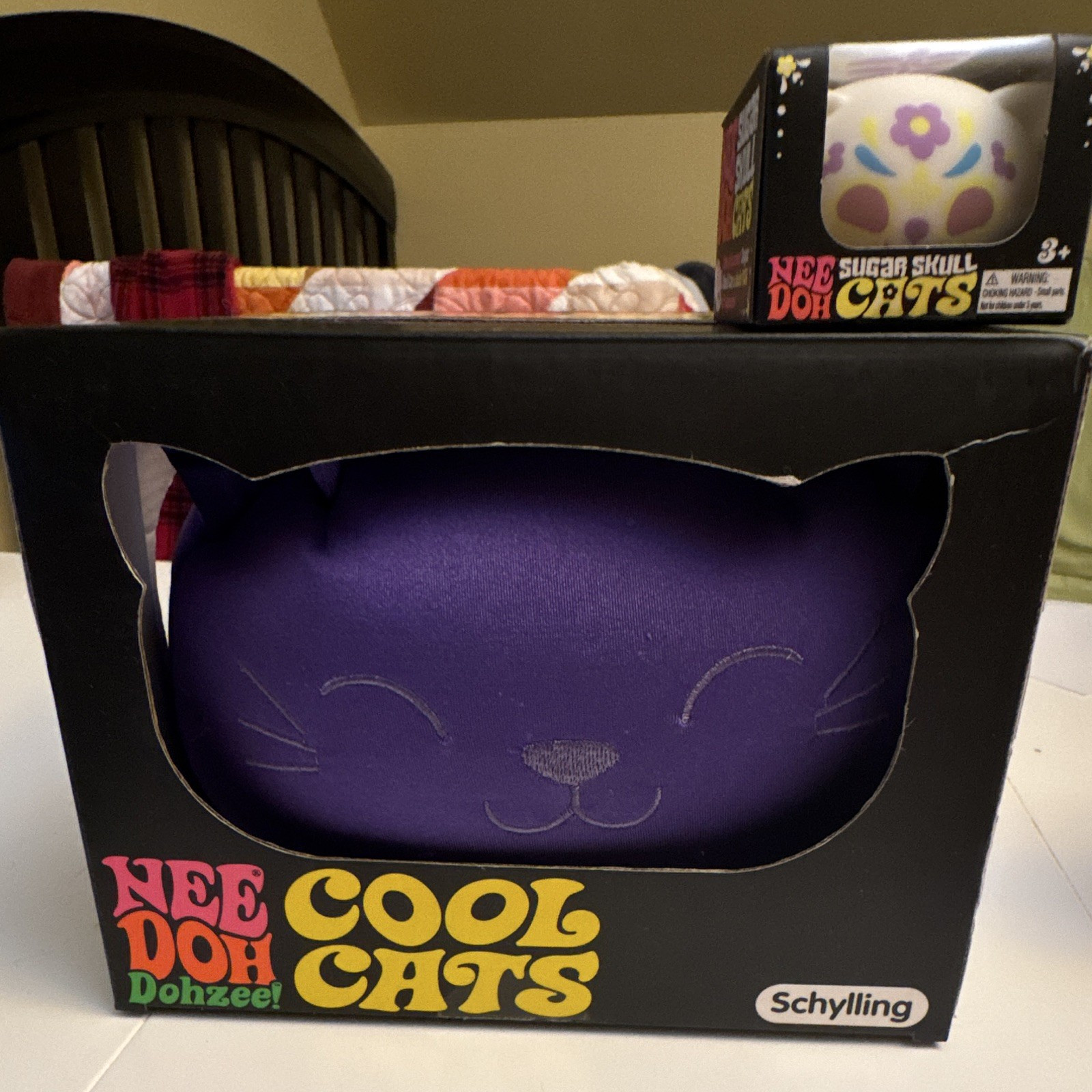 Ultra Rare NeeDoh Cool Cats Dohzee Purple Cat Squishy Pillow + Sugar Skull Cat