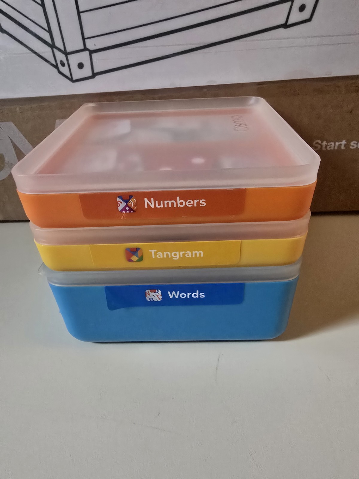 OSMO Kit Education Learning Tangrams, Numbers & Words Stackable Game Boxes As Is