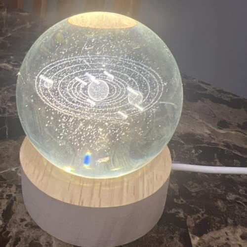 3D Clover Crystal Ball 60mm with Wood Base, Good Universe Gifts Solar System