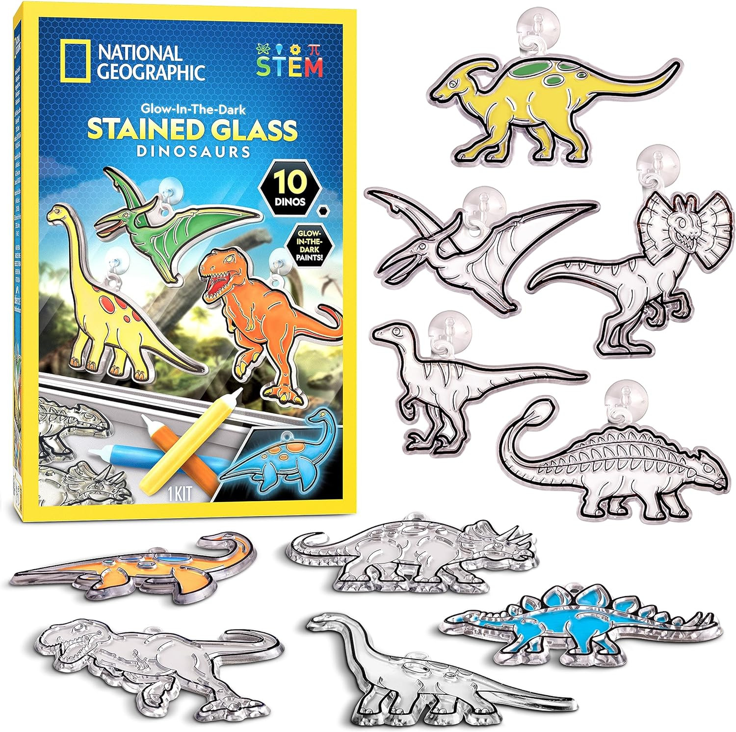 National Geographic Kids Stained Glass Kit – Glow in the Dark Dinosaur Toys, Kid